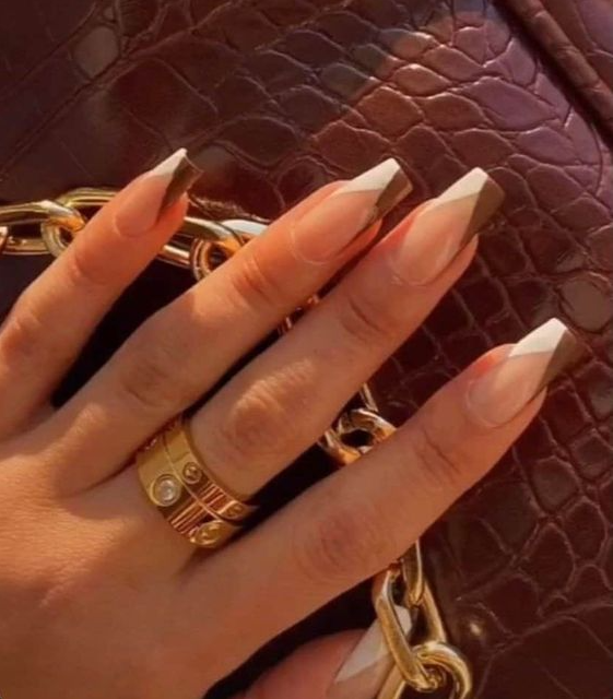 Brown And White Press On Nails