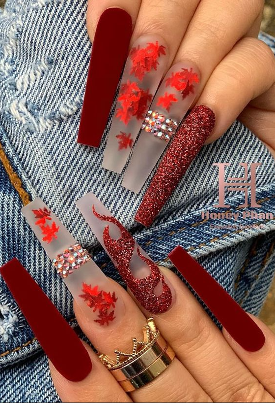 Fall Nails 2020 Trends With 41 Pretty Nail Art Design Ideas To Jazz Up The Season Mismatched Red Fall Nails