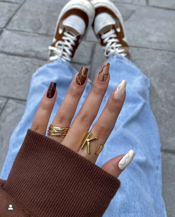 Fall Nails  With Gold White Fall Nails