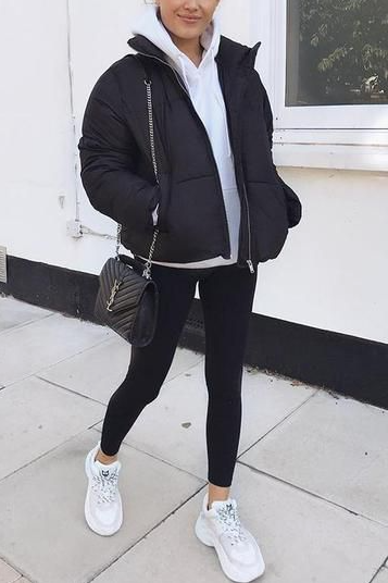 Simple winter outfits With Stand Collar Zipprt Puffer Coat