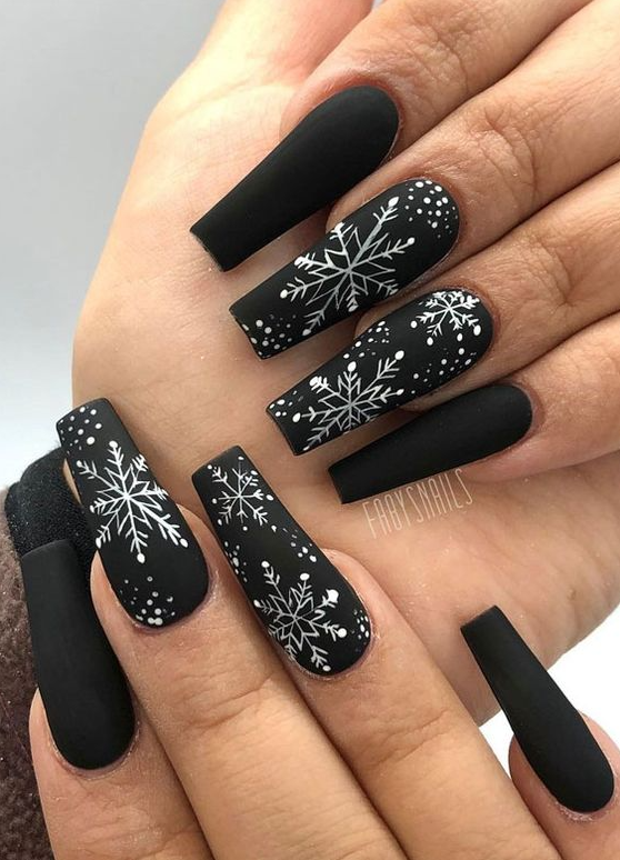 Winter Nails With Pretty Festive Nail Colours & Designs 2022 Black Festive nails
