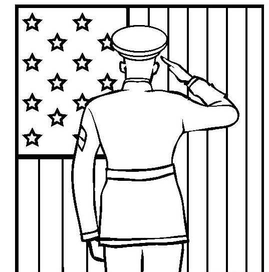 Veterans Day And Soldier Saluting The Flag Online Coloring Page