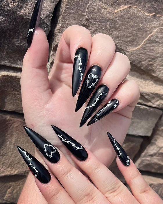 Goth Acrylic Nails   Gothic Black And Stiletto Nail Ideas And