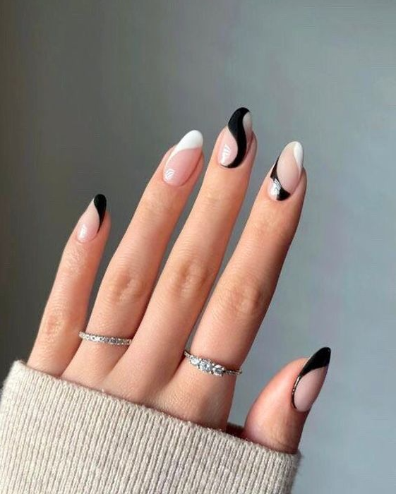 Black Nail Sets - IN MY ZONE- Press on nails-glue on nails-black and white nails-luxury nails-short long nails-nail art-aesthetic nails