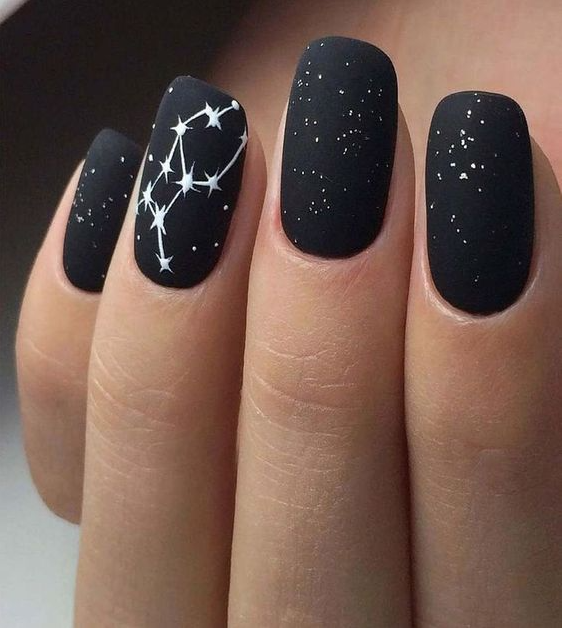 Black Nail Sets - Matte black starry nail art