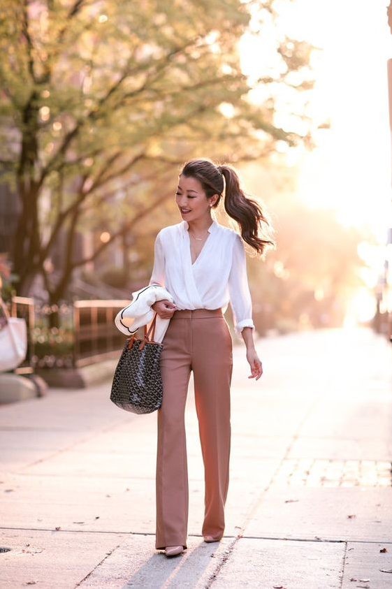 Classy Business Outfits   Classic In Camel Wide Leg Pants For
