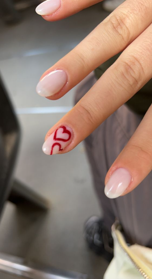 February Nails - nails inspo milk white dark red hearts