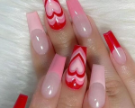 Nails Medium Length - Valentine's Day Press on nails Medium Length Fake Nails Acrylic French Red Heart Exquisite Design