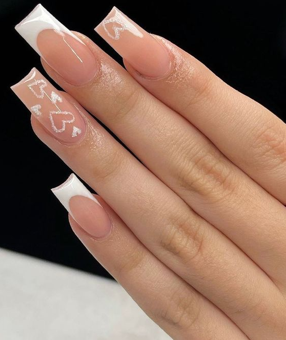 Nails Nude Color - French + Hearts Nails Nude Color