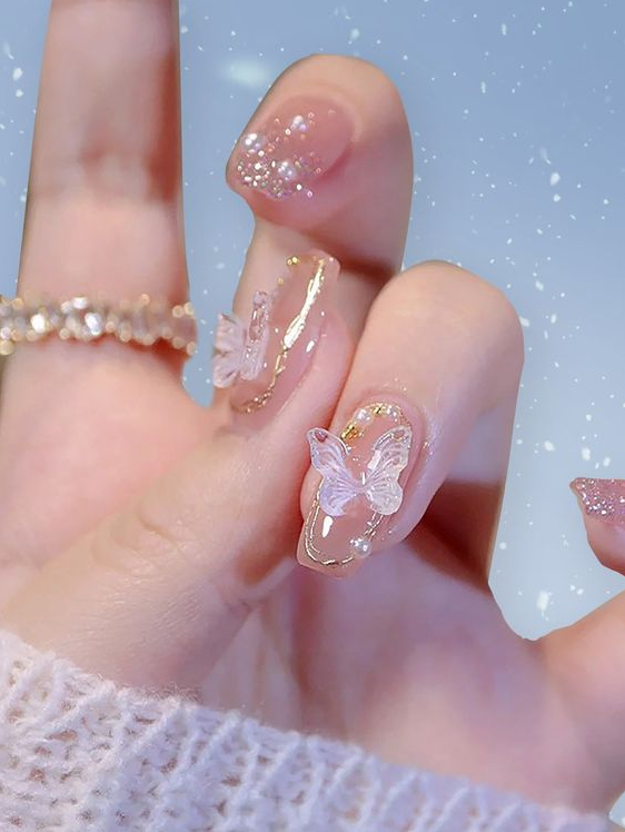 Pretty Nails Pink   Baby Pink Collar Plastic Blingbling 3D Nails Embellished Beauty