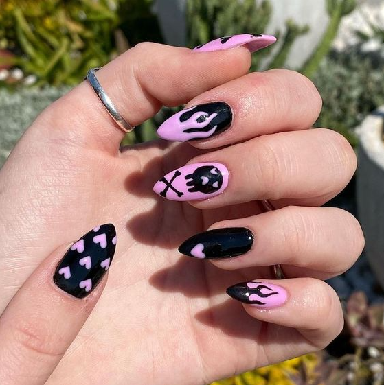 Pretty Nails Pink   Extraordinary Pink And Black Nail Design