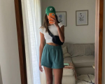Everyday Outfits Spring - sweat shorts, forest green shorts, green baseball hat