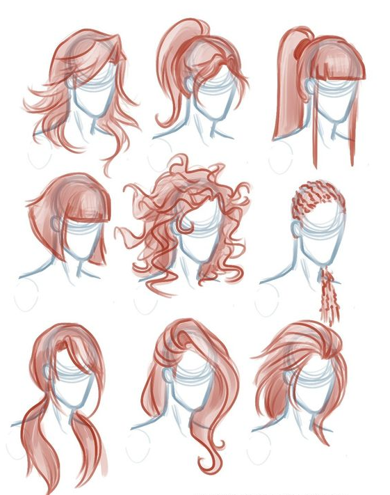 Hair Styles Drawing - Girl Hair Red Styles Drawing