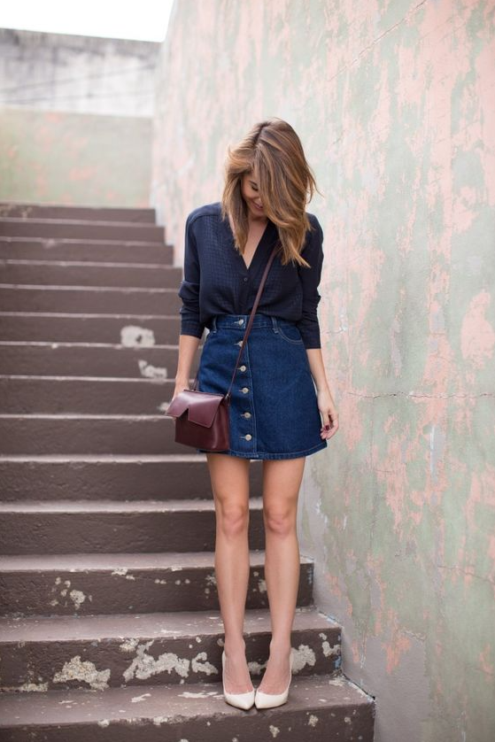 Jeans Skirt Outfit - The great thing about denim mini skirts