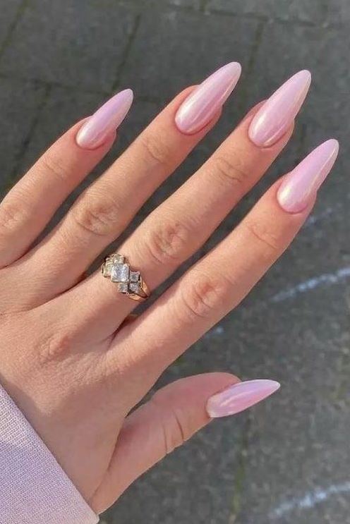 Nails Light Pink   Chrome For Nails Inspo