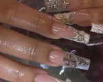 Nails With Charms - white fench tip cross charm y2k nails