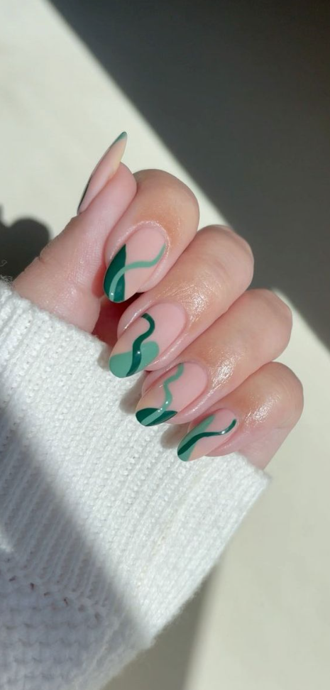 Spring Nail Ideas - Best Spring Nail Ideas For 2022 Green Swirl & Side French Nails
