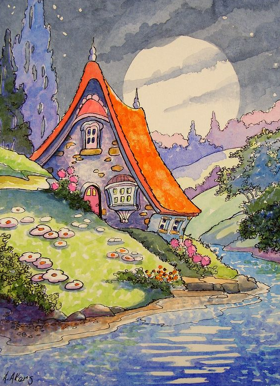 Awesome Cottage Painting Ideas - Under a Summer Moon Storybook Cottage Series