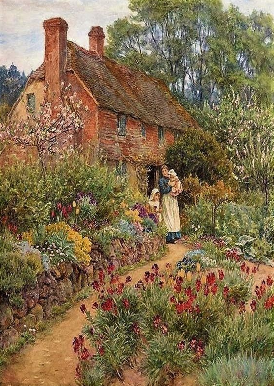 Best Cottage Painting Design   Mother And Children At The Cottage