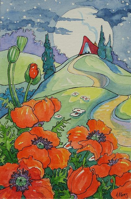 Best Cottage Painting Photo   A Poppy Moon Storybook Cottage
