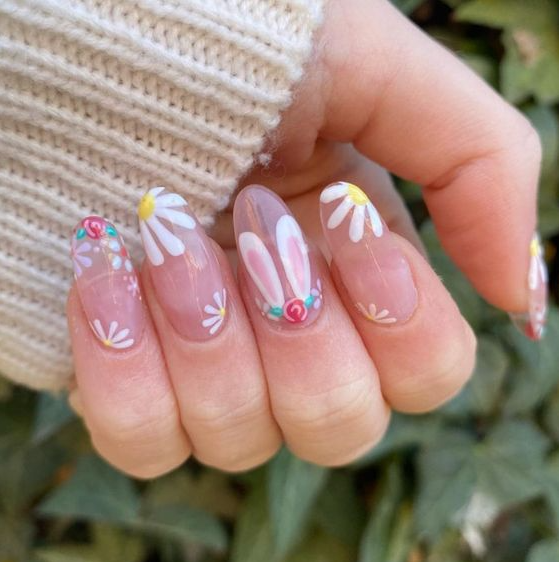 Easter    Cute Easter Nail Designs 2023 Floral & Bunny Easter