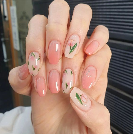 Spring Nails Ideas   The Floral Stickers Are Cute Decorations To Spring And Summer