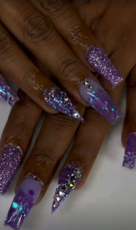Baddie Bling Nails   Purple Glitter Nails