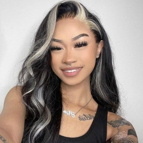 Black Hair With Blonde  Pieces   Skunk Stripe Highlight Black And Blonde Virgin Human Hair Lace