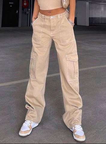 Cargo Pants   Pocket Detail Straight Cargo Jeans