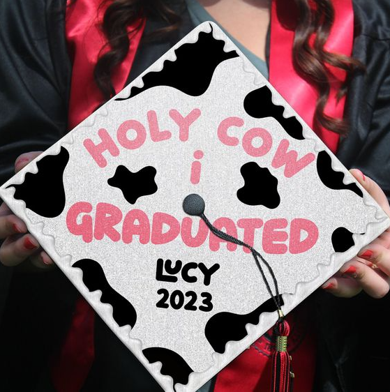 Grad Cap Inspo   Printed Cow Lovers Grad Cap  Country Girl Personalized Grad Cap