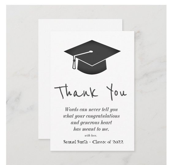 Graduation Thank You Cards Sayings   Black Handwriting Cap And Tassel Graduation Thank You Card