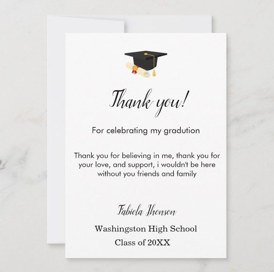 Graduation Thank You Cards Sayings   Simple Script Graduation Thank You Message