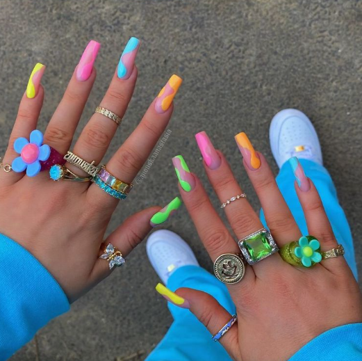 Neon Nail Ideas Summer   Colorful Abstract