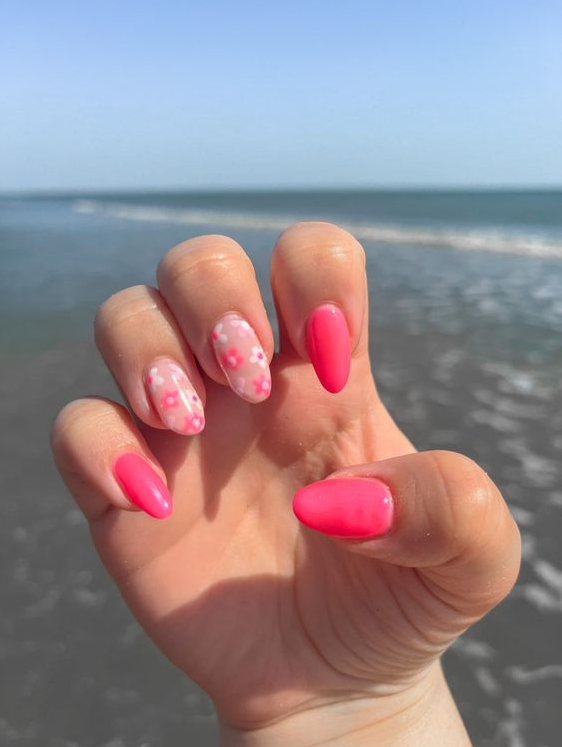 Pink Summer Nails   Summer Pink Flower Nails Inspo
