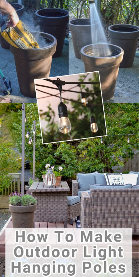 Planters With Poles For Lights   How To Hang Outdoor Lights Anywhere