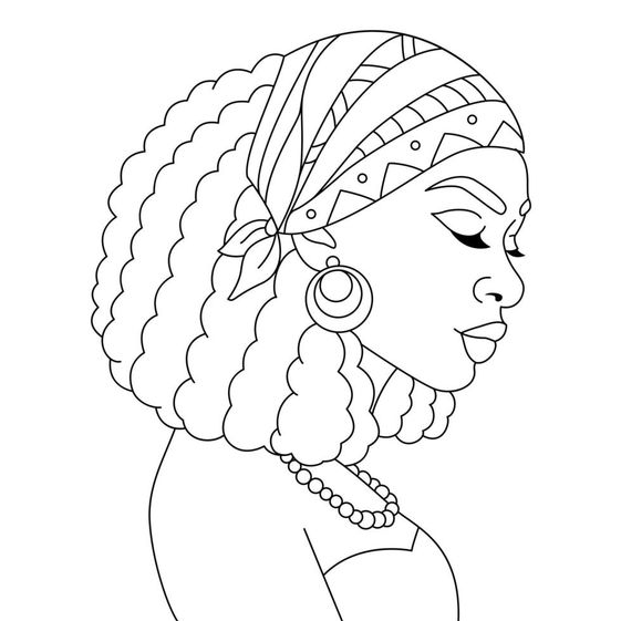 Black Women Drawings Sketch   African Black Woman Head Wrap Scarf Bandana Braids Hairstyle Afro Girl Vector Coloring Page Outline Illustration