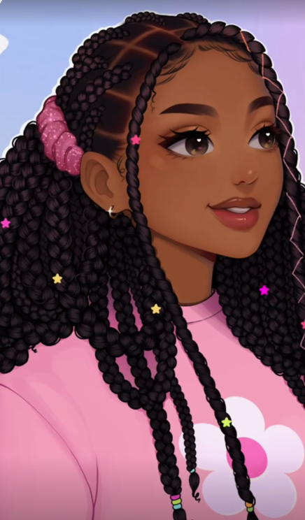 Black Women Drawings Sketch   Box Braid Twist Black Hairstyles Pink Fall Outfit Kawaii Digital Art Character Illustration