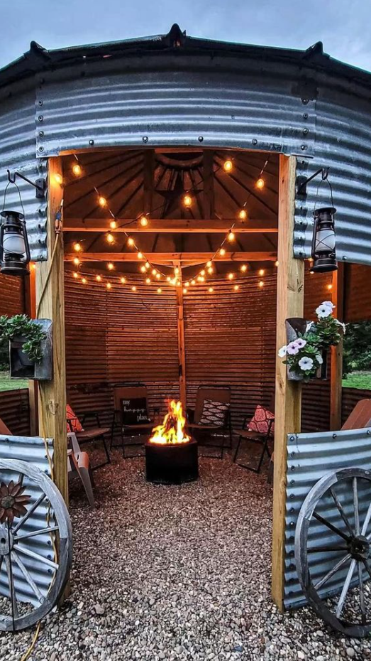 Patio With Hot Tub And Fire Pit   Perfect Fire Pit For The Farm Outdoor Decor