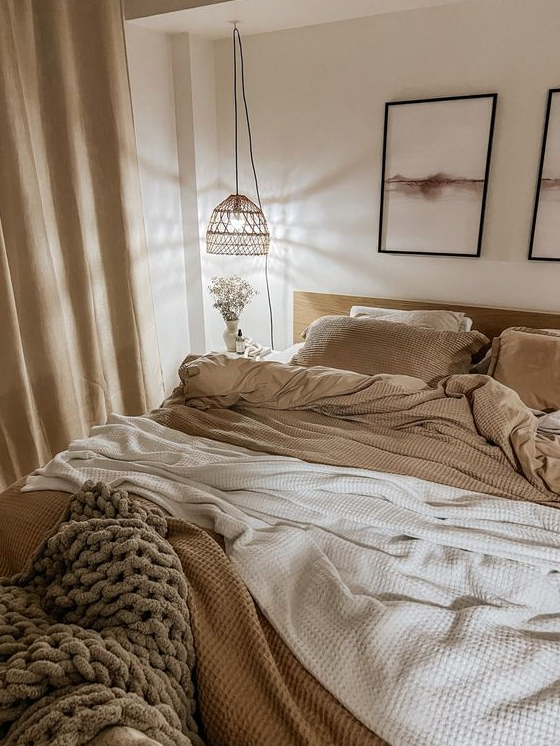 Bedroom Aesthetic Cozy   Layered Neutral Cozy Bedding Waffle Duvet
