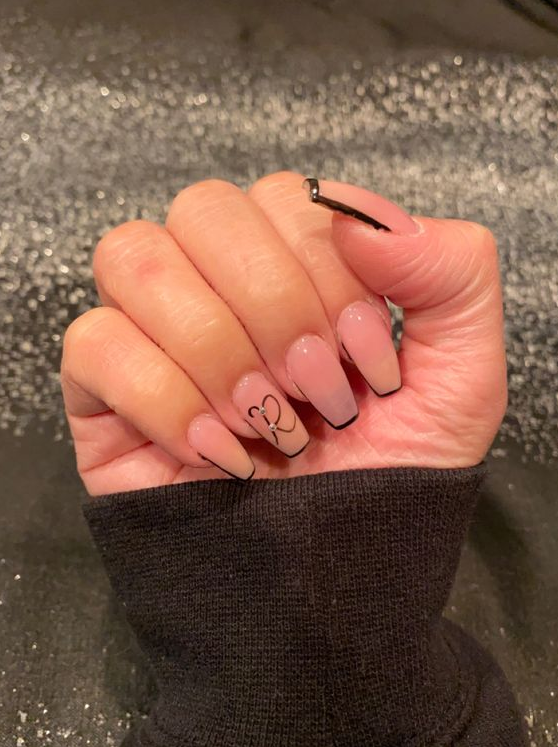 Nails With Initials   Initial Nails  With Diamonds Black With Pink Simple Nail