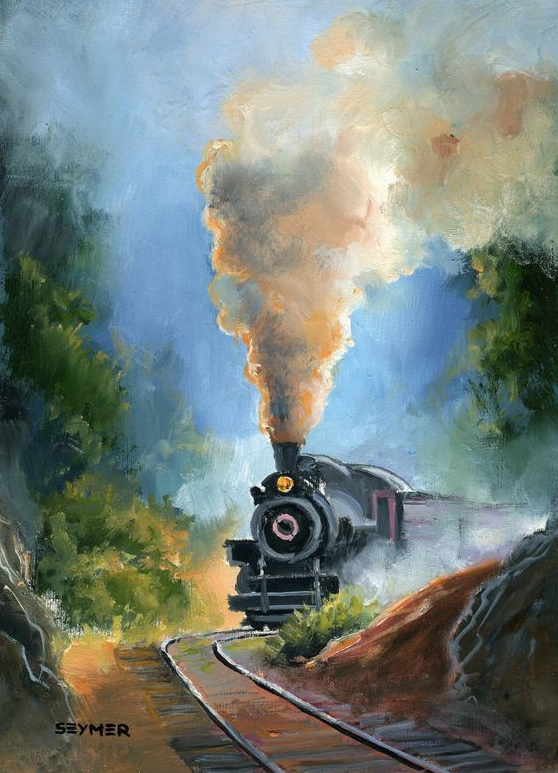 Black Gift   Steam Train Landscape Painting Vintage Steam Locomotive ORIGINAL Oil Painting Old Train Country Decor Lovers Train Gift 6x8 Inches