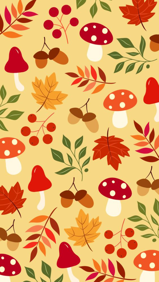 Fall Background   Fall Autumn Theme Illustration Wallpaper With Fall Leaves Berries Mushroom Icons