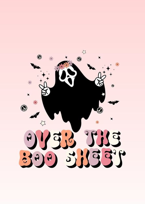 Fall Background   Over The Boo Sheet PNG Spooky  PNG Retro Halloween Sublimation Pumpkin