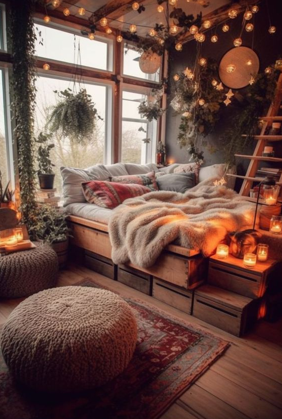 Home Inspo   Dark Boho Bedroom Decor Inspiration Ideas With Candles And String