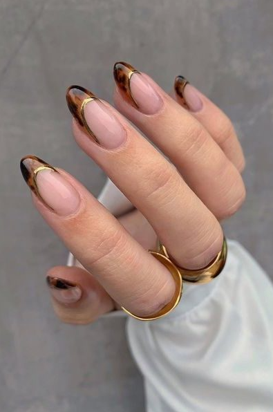 Brown French Tip Nail Ideas   Brown French Tip Nails Ideas Tortoise Gold