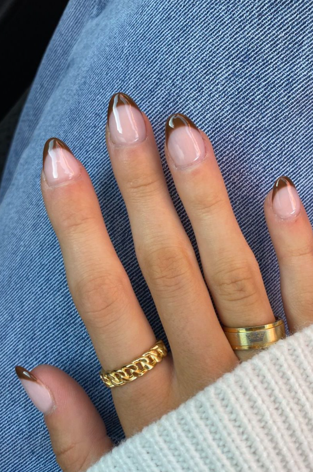 Brown French Tip Nail Ideas   Short Brown French Tip Nail Ideas Short Oval
