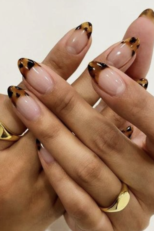 Brown French Tip Nail Ideas   Tortoise Shell Brown French Tip Nail