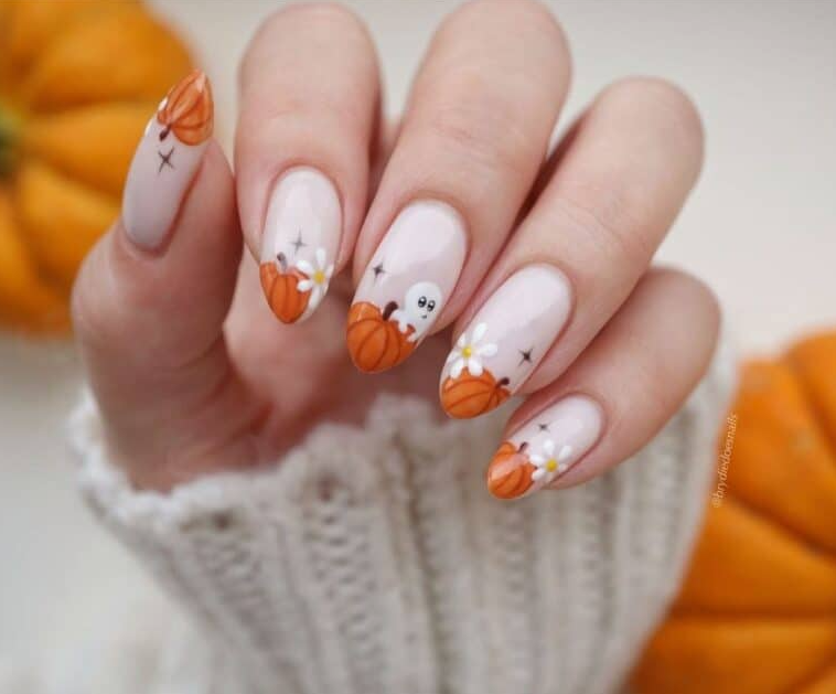Cute Pumpkin Top Nails