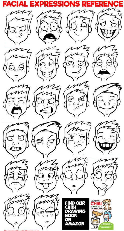 Drawing Step By Step   Facial Expressions And Silly Cartoon Faces Reference Sheet How To Draw Step By Step Drawing Tutorials