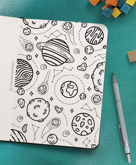 Drawing Step By Step   How To Draw Space Planets Pattern